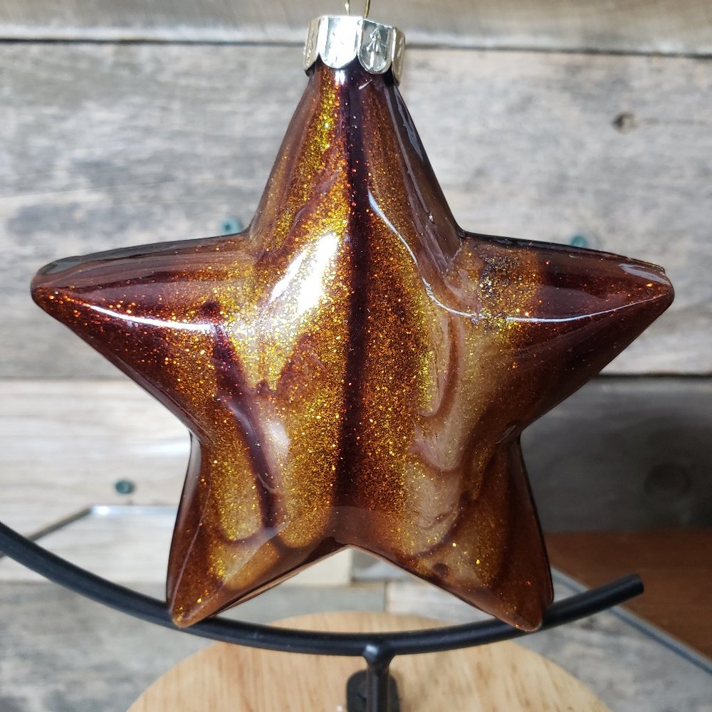 Sullivans Glass Star Ornament - Handmade, Gold-Copper Sparkle